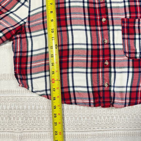 Garage Red Plaid Cropped Flannel Shirt Size M used soft viscose - Picture 4 of 7